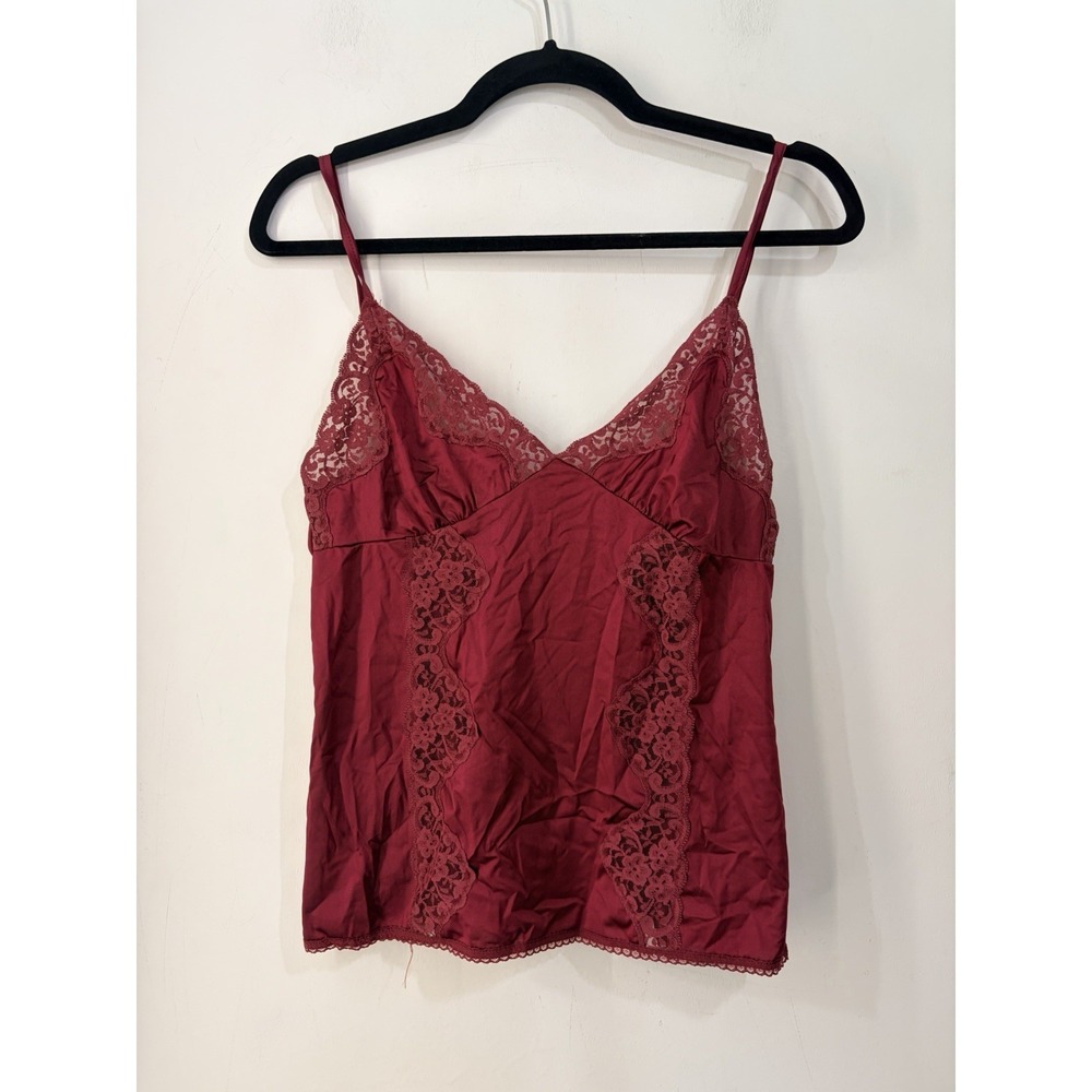 Vintage Blush Burgundy Nylon Lace Cami Cami Top Lingerie Sleepwear Medium